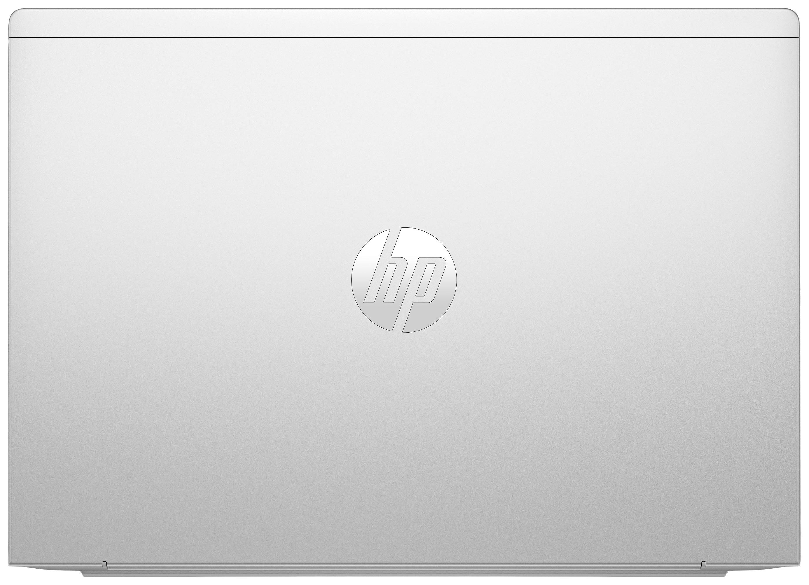 Ein silberner Laptop von oben gesehen mit einem zentral platzierten Logo.