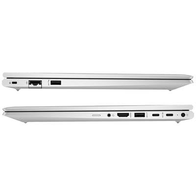Silberner Laptop von der Seite; zeigt Anschlüsse wie USB, HDMI, Ethernet und Audio.
