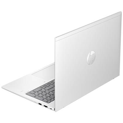 Ein silberner Laptop mit geöffneter Ansicht von hinten, zeigt die Tastatur und das Logo auf der Rückseite des Bildschirms.