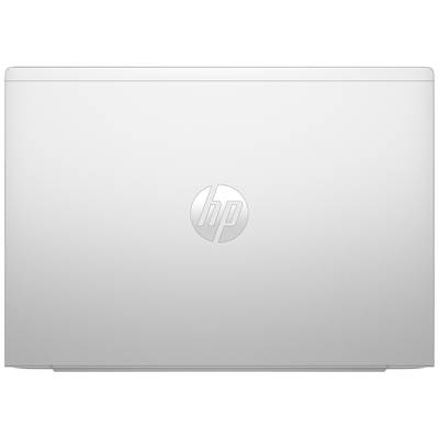 Laptop mit geschlossenem silberfarbenem Deckel und HP-Logo in der Mitte.