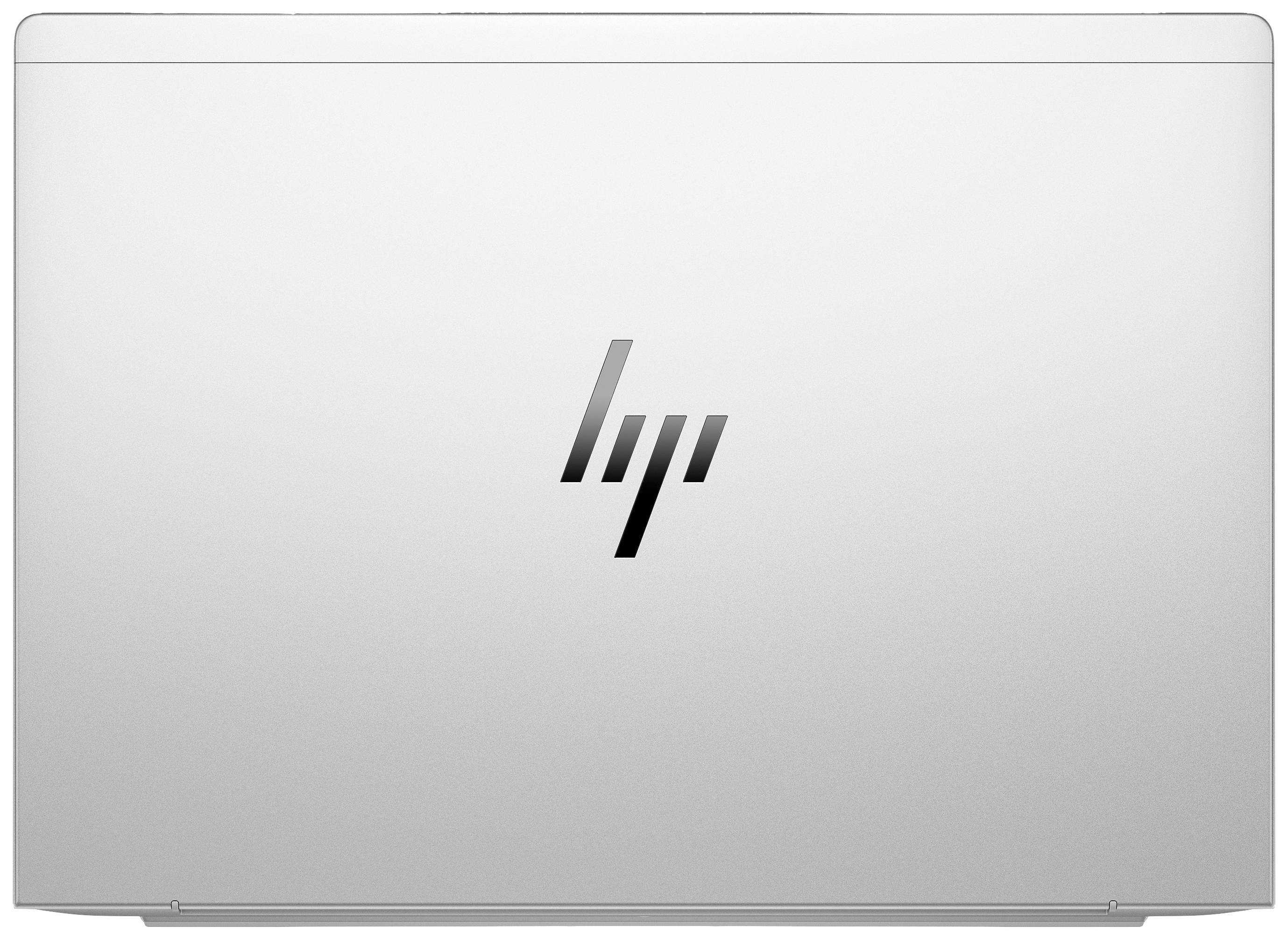 Ein silberner Laptop im geschlossenen Zustand mit einem schwarzen Logo in der Mitte des Deckels.