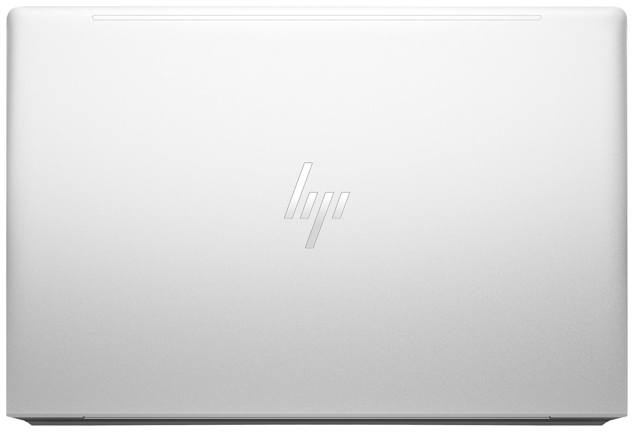 Silberner Laptop mit geschlossenem Deckel, Logo in der Mitte.