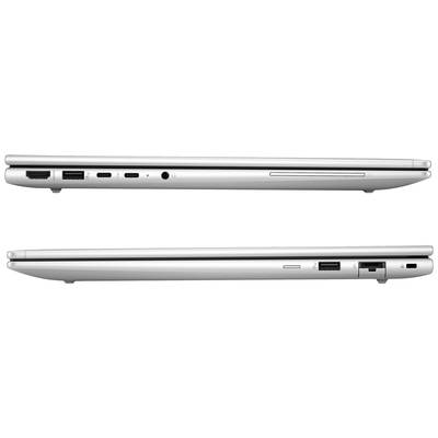 Zwei silberne Laptops in Seitenansicht. Der obere Laptop zeigt diverse Anschlüsse wie HDMI, USB-C und Kopfhörerbuchse; der untere Ethernet und USB.