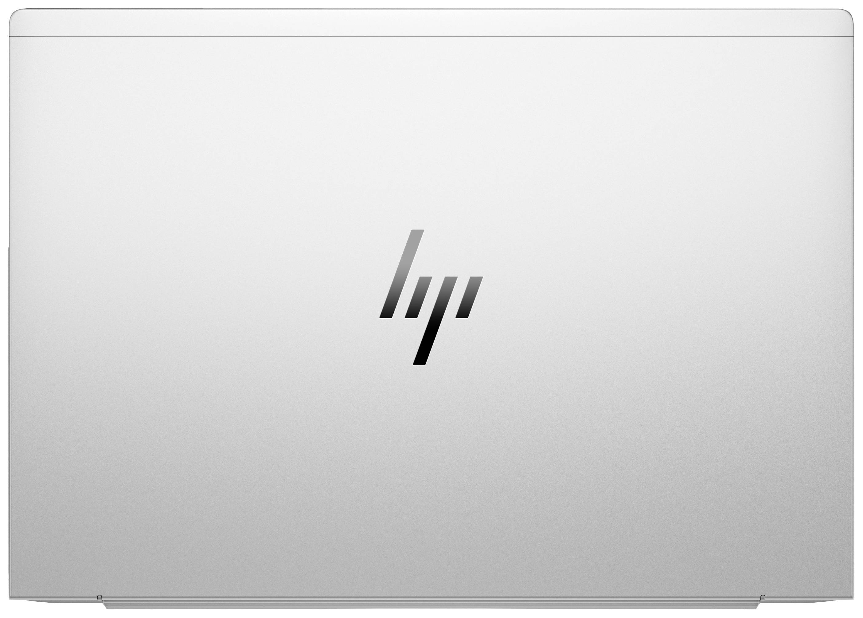 Silberner Laptop-Deckel mit dem HP-Logo in der Mitte.