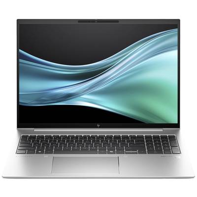 Ein moderner Laptop mit einer blauen Wellen-Grafik auf dem Bildschirm. Der Laptop hat eine vollständige Tastatur und ein Touchpad.