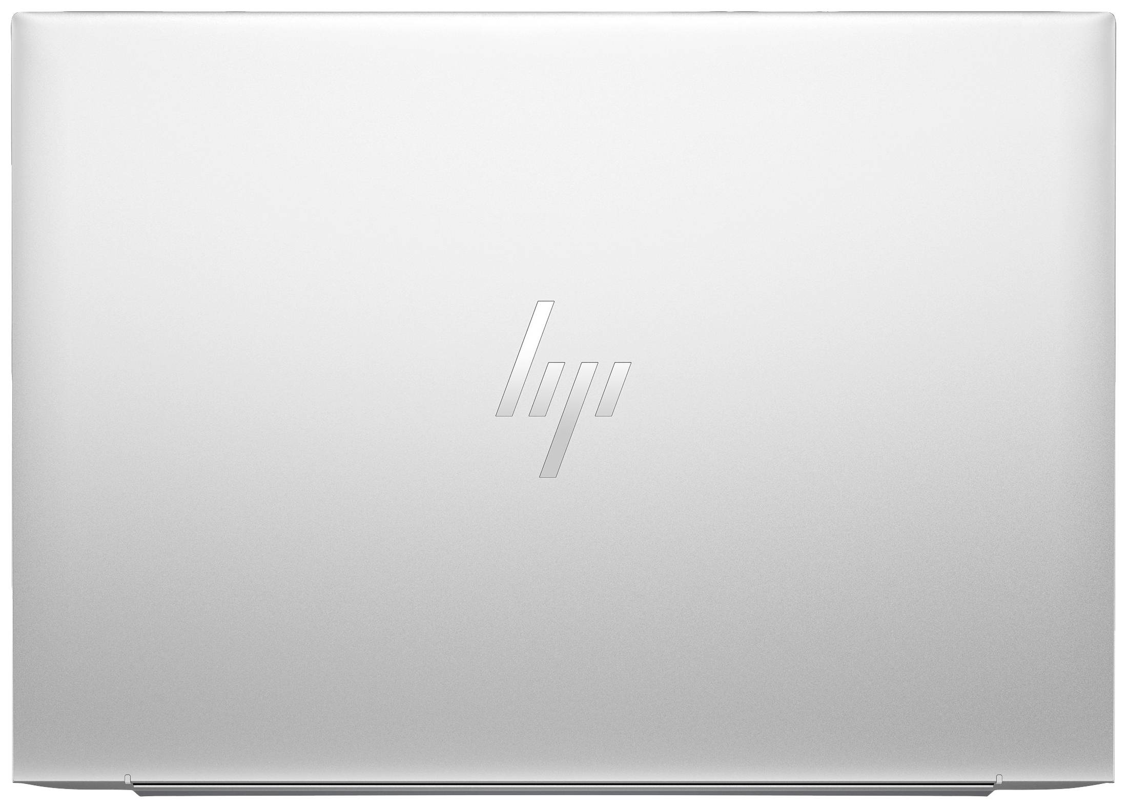 Silberner Laptopdeckel mit einem dezenten Markenlogo in der Mitte.