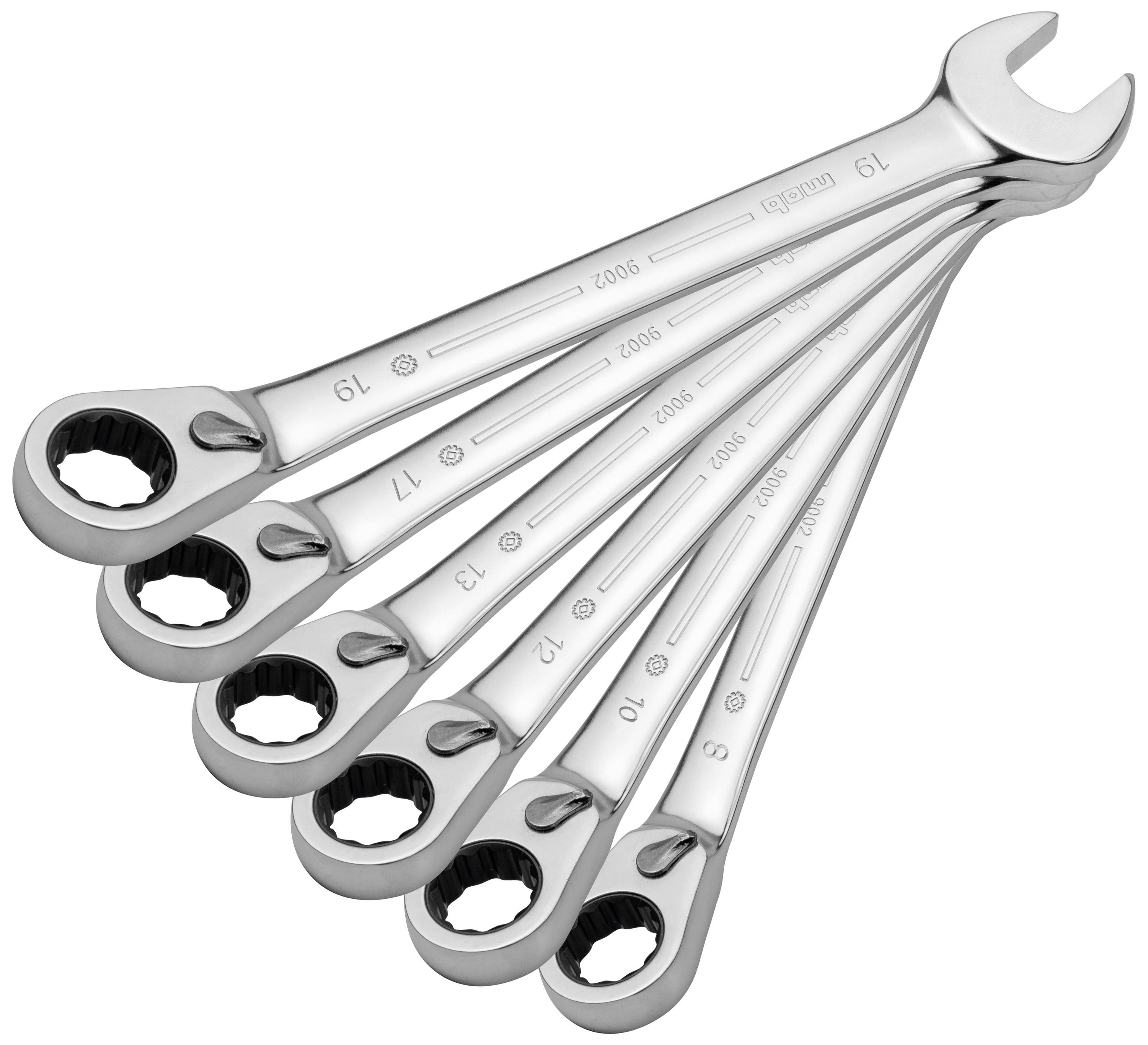MOB 9002000301 Ring-Ratschenschlüssel-Satz 6teilig Schlüsselweite (Metrisch) 8 - 19 mm