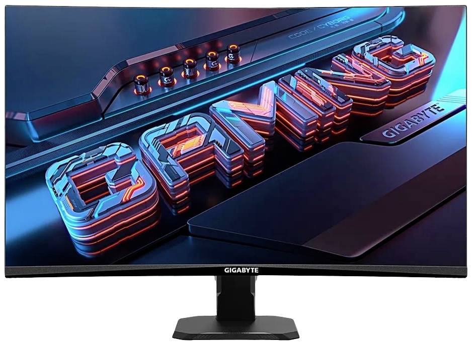 Ein Computermonitor zeigt das Wort 'GAMING' in leuchtenden Farben. Im Hintergrund sind Gaming-Hardware-Elemente zu sehen.