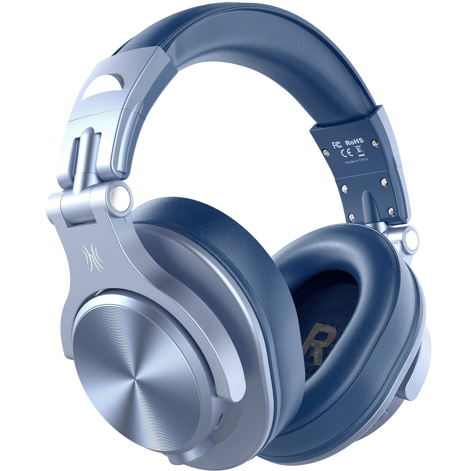 Blaue Kopfhörer mit silbernen Akzenten, geschlossener Over-Ear-Stil, geeignet für Musikgenuss.