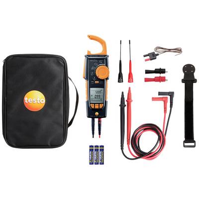 Multimeter-Set mit Tasche: Digitales Multimeter, Messleitungen, Krokodilklemmen, Thermoelement und Batterien. Wichtige Werkzeuge für elektrische Messungen.