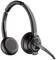 Schwarze, drahtlose Plantronics-Kopfhörer mit Mikrofon, geeignet für Telefongespräche und Musikhören.
