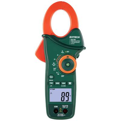 Handliches grünes Stromzangen-Multimeter mit großem Display und orangenen Details. Zeigt eine Messung von '89' an.