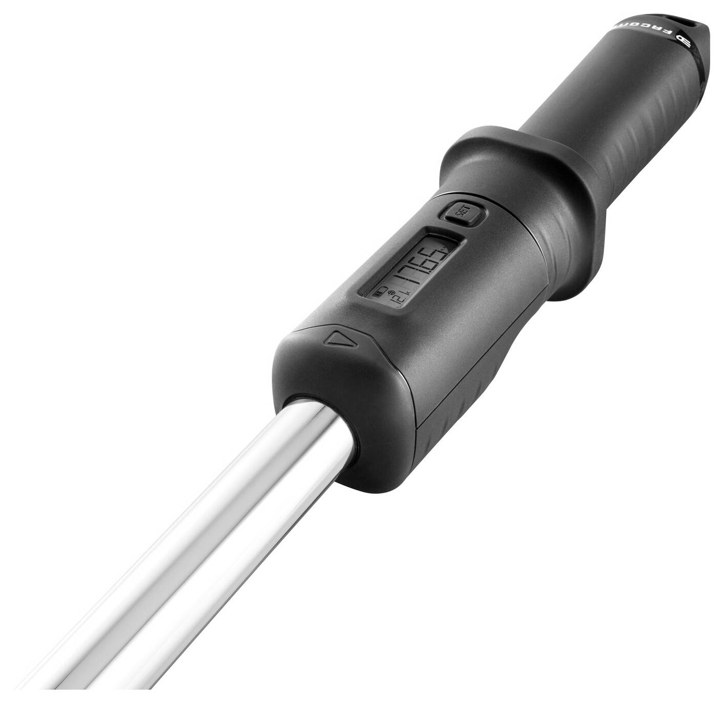 Elektronisches Thermometer mit digitalem Display zeigt 16,5 Grad an, montiert auf einem langen Stab, geeignet zur Temperaturmessung.