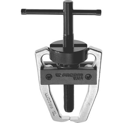 Ein Metallabzieher mit schwarzer Schraube und silbernen Armen. Die Griffe sind gebogen, das Gerät ist für mechanische Arbeiten gedacht.
