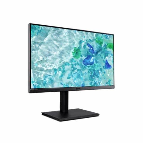 Ein schwarzer Computerbildschirm mit einem blauen und grünen, wasserähnlichen Hintergrund auf dem Display.