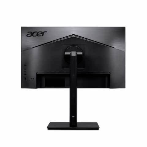 Rückansicht eines schwarzen Acer-Monitors mit rechteckigem Standfuß und sichtbarem Firmenlogo.
