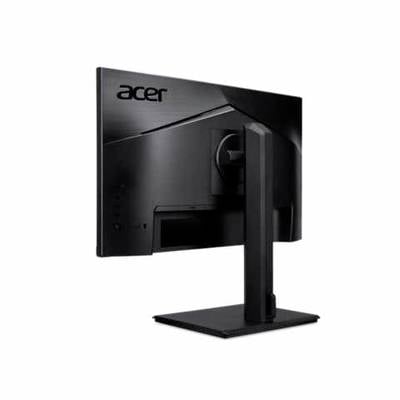 Ein schwarzer Acer-Monitor wird von hinten gezeigt, auf einem rechteckigen Standfuß, mit schlichtem, modernem Design.