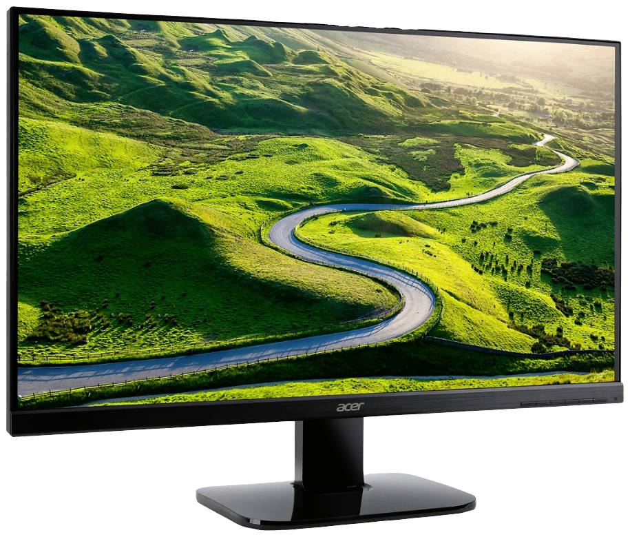 Ein Computerbildschirm zeigt ein kurviges Asphaltstück, das durch grüne Hügel führt, unter einem klaren, sonnigen Himmel.