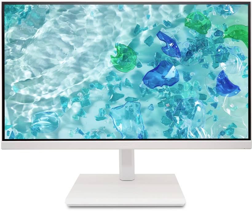 Ein Computerbildschirm zeigt ein Bild von Meereswasser mit verschiedenen schwebenden blauen und grünen Glaselementen im Wasser.