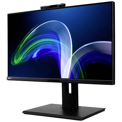 Ein moderner Computerbildschirm zeigt bunte, geschwungene Lichtspuren auf einem dunklen Hintergrund, passend für technologische Umgebungen.