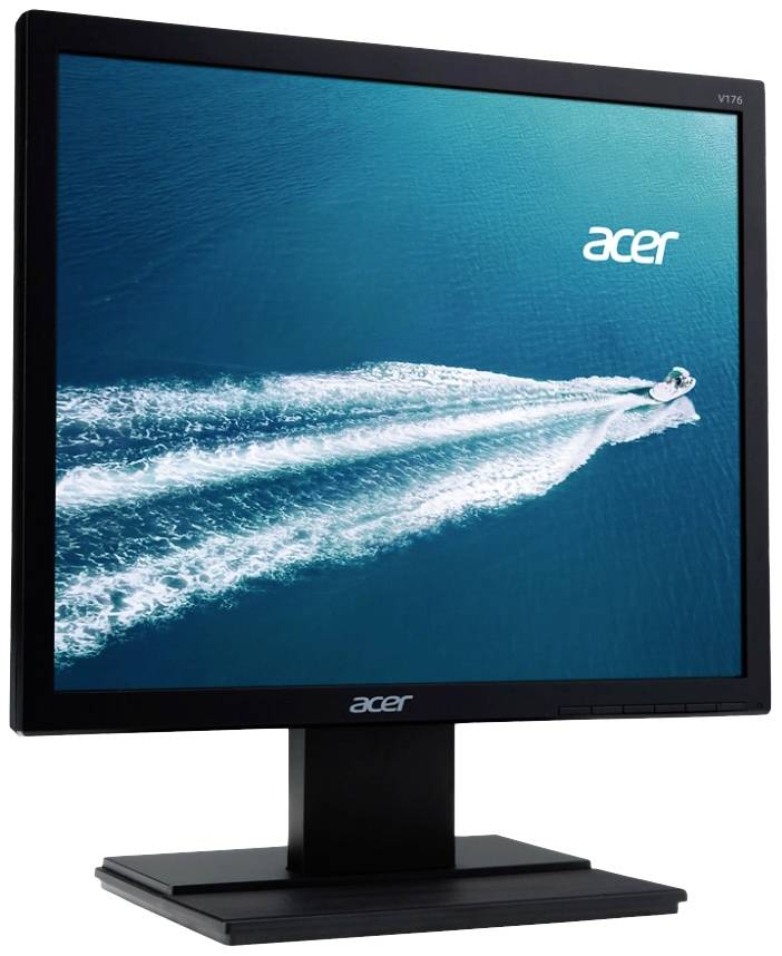 Ein Desktop-Monitor von Acer zeigt ein Bild mit einem Boot, das auf blauem Wasser fährt, mit einem sichtbaren Wellenschweif.