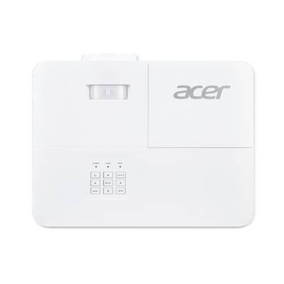 Ein weißer Acer-Projektor mit Bedientasten und Logosicht. Ansicht von oben.