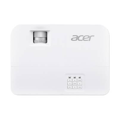 Ein weißer Acer-Projektor von oben. Sichtbar sind das Objektiv und ein Tastenfeld mit verschiedenen Bedienelementen.