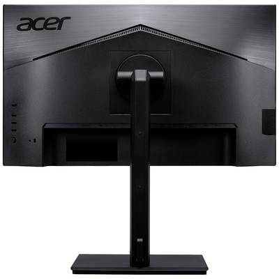 Ein schwarzer Computerbildschirm der Marke Acer, von hinten gesehen. Der Monitor steht auf einem rechteckigen Standfuß.