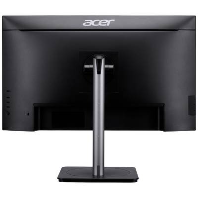 Ein schwarzer Acer-Monitor ist von hinten zu sehen. Beachtung auf dem schlichten Design mit rechteckigem Standfuß.