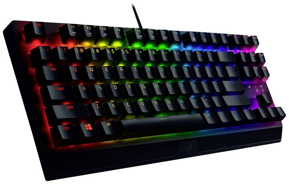 Mechanische Tastatur mit RGB-Hintergrundbeleuchtung in verschiedenen Farben.
