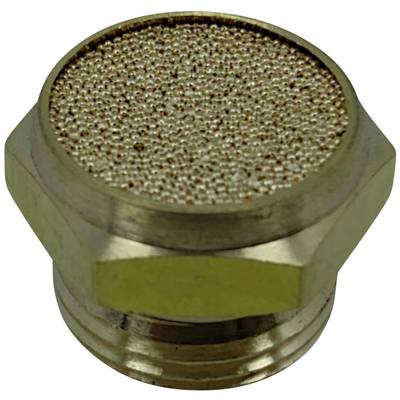 Ein zylindrischer Metallschalldämpfer mit sechseckiger Basis und poröser Oberfläche, verwendet zur Geräuschreduzierung bei Maschinen.