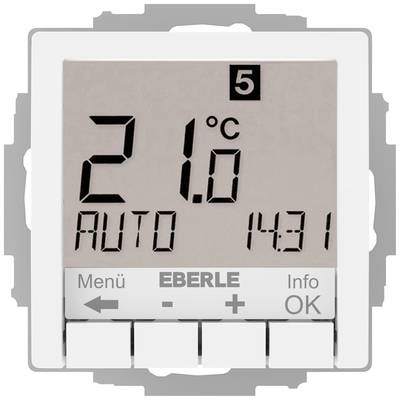 Thermostat-Anzeige zeigt 21°C im Automatik-Modus mit Zeit 14:31. Tasten für Menü und Einstellungen unten.