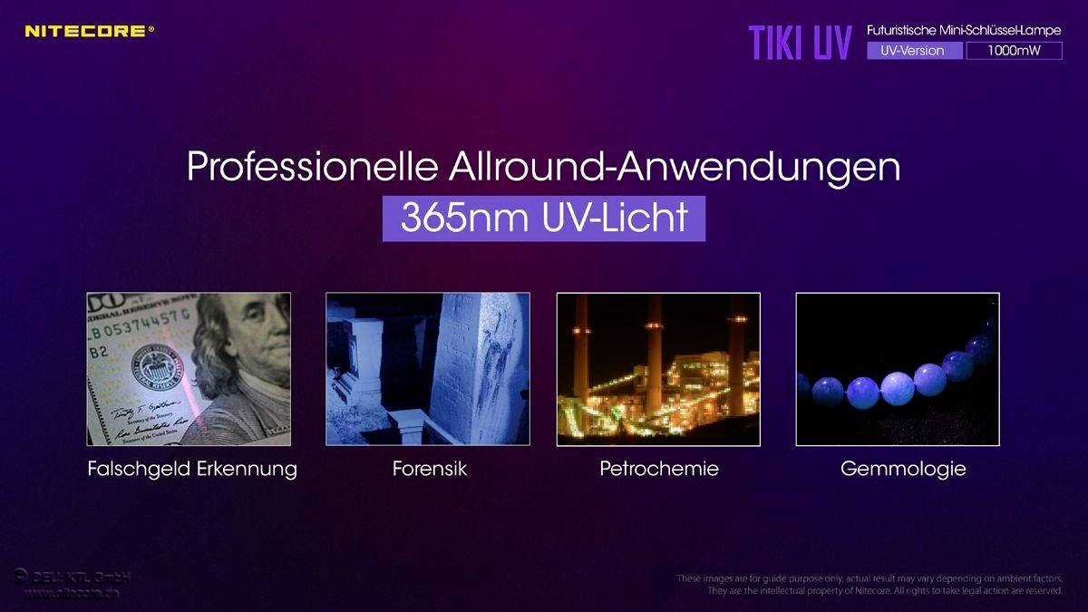Professionelle Allround-Anwendungen: 365nm UV-Licht für Falschgelderkennung, Forensik, Petrochemie und Gemmologie.