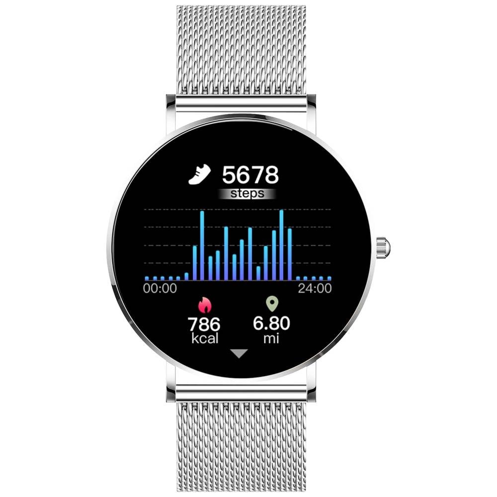 XCOAST Design Dames / Heren - Smartwatch - SIONA 2 - Topaz Zilver - Metalen armband