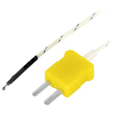 Gelber zweipoliger elektrischer Stecker mit angeschlossenem Draht, gezeigt auf weißem Hintergrund.