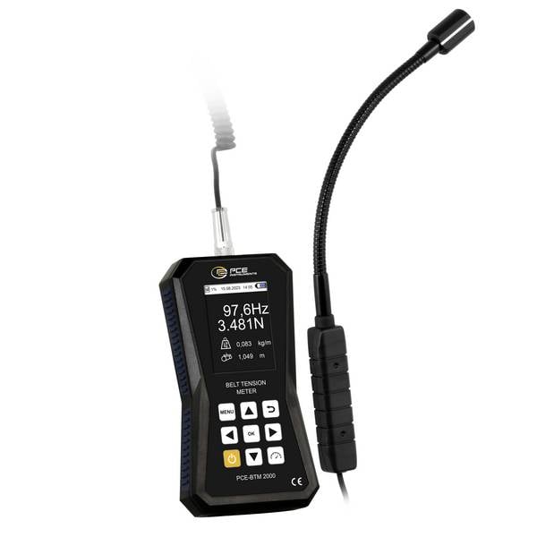 PCE Instruments Riemenspannungsmessgerät PCE-BTM 2000L Messung in Hz & N |Schwanenhals-Sensor 25cm |Speicher |Software