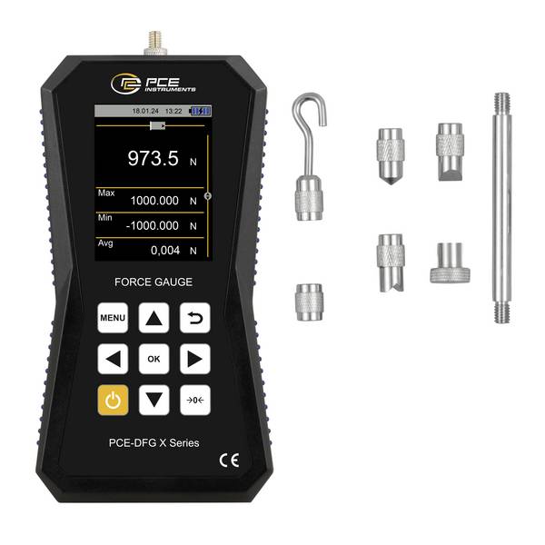 PCE Instruments Kraftmessgerät PCE-DFG 1000 X |1000N |7.200Hz |Genau ±0,05% F.S. |Speicher|Software|Kalibriererinnerung