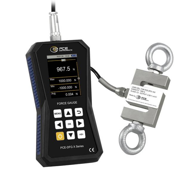 PCE Instruments Kraftmessgerät PCE-DFG 1K X |1000N |7.200Hz |Genau ±0,05% F.S. |Speicher |Software |Kalibriererinnerung