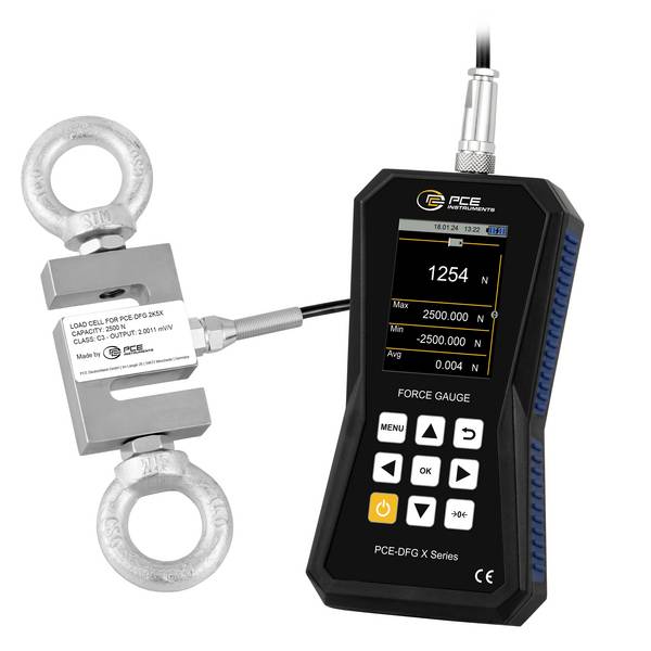 PCE Instruments Kraftmessgerät PCE-DFG 2K5 X |2500N |7.200Hz |Genau ±0,05% F.S. |Speicher|Software |Kalibriererinnerung