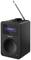 Schwarzes tragbares Radio mit Bluetooth-Funktion, großem Lautsprecher und ausziehbarer Antenne. Display zeigt 'Bluetooth'.