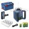 Bosch Rotationslaser-Set mit Lasergerät, Empfänger, Koffer, Ladestation und Batterien. Ideal für Bauarbeiten und Vermessungen.