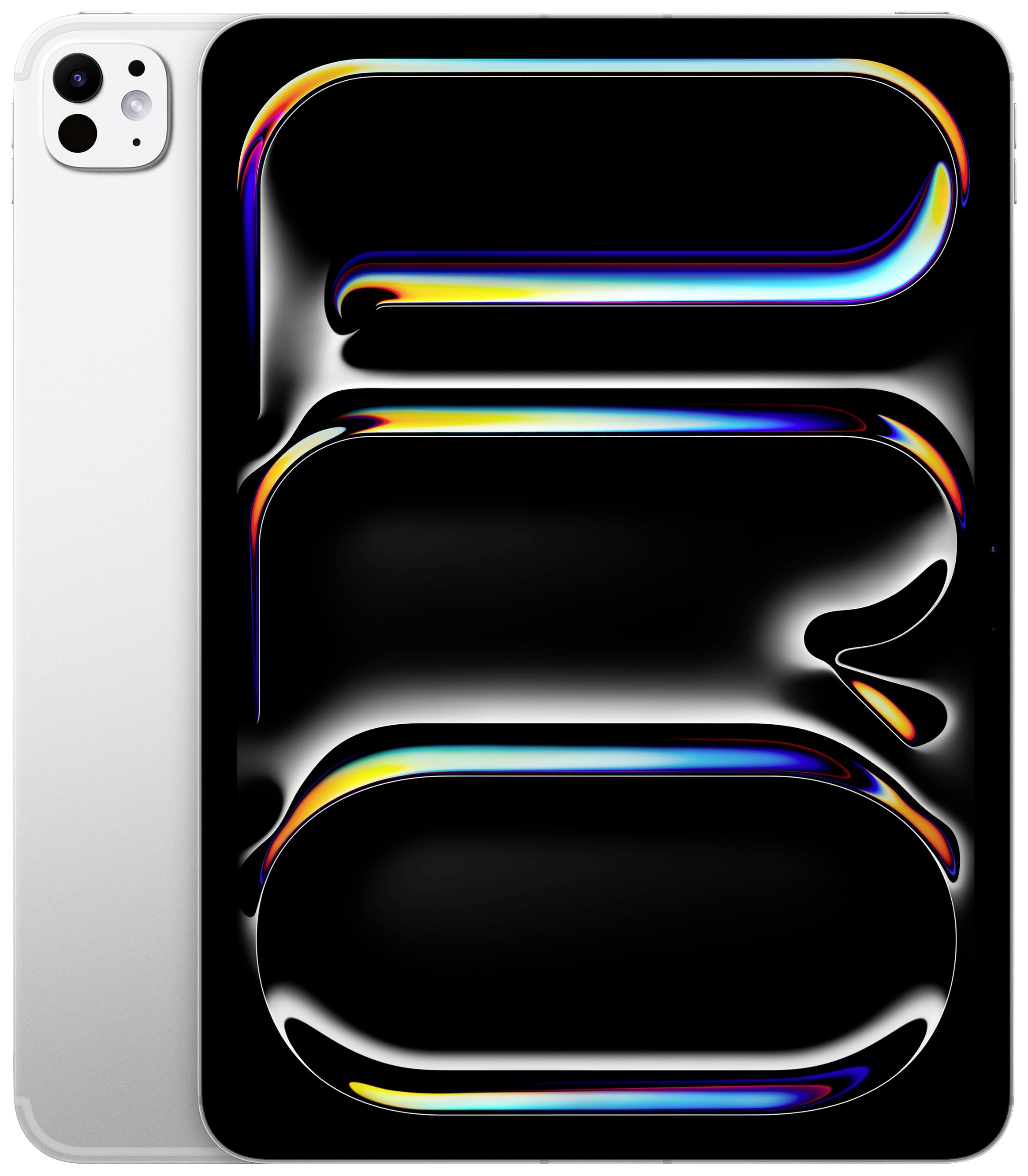 Ein modernes Smartphone mit einem schlichten, eleganten Design. Der Bildschirm zeigt ein abstraktes, buntes Muster auf schwarzem Hintergrund.