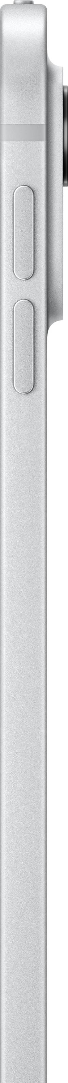 Seitliche Ansicht eines Smartphones in Silber mit zwei seitlichen Tasten und leicht hervorstehender Kameralinse.