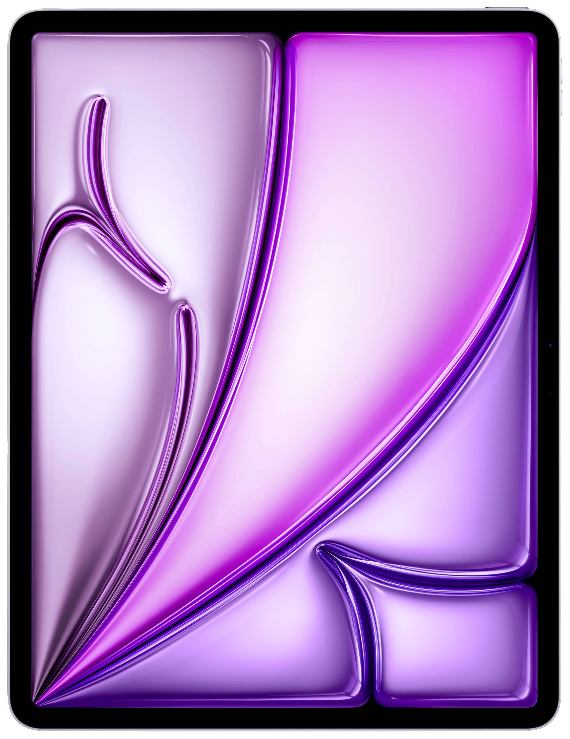 Abstrakte Kunst in Violetttönen mit geschwungenen Linien und geometrischen Formen, die Dynamik und Bewegung ausdrücken.