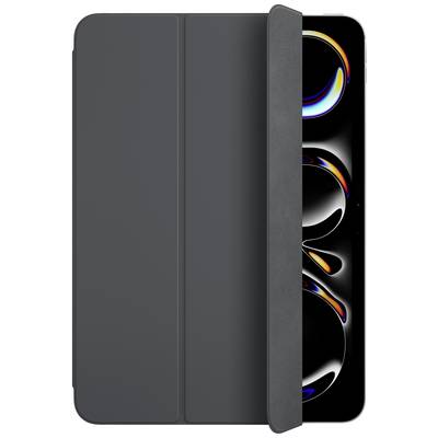 Ein schwarzes Tablet mit leicht geöffnetem Hüllendeckel. Der Bildschirm zeigt bunte, abstrakte Formen.