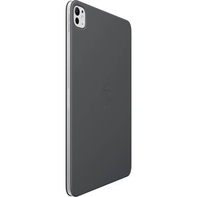 Ein schwarzes Tablet mit einer Kamera in der oberen linken Ecke und einem Apple-Logo in der Mitte der Rückseite.