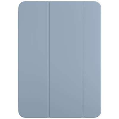 Blaue Hülle für ein Tablet, zeigt eine einfache, dreiteilige Klappstruktur, die es ermöglicht, das Gerät zu schützen und aufzustellen.