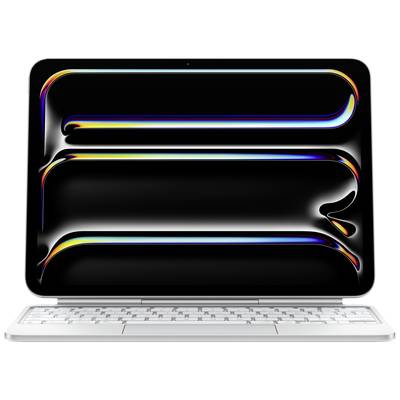 Ein Laptop mit farbigem, abstraktem Hintergrund auf dem Bildschirm. Der Laptop hat eine helle Tastatur und einen schmalen Rand um den Bildschirm.