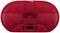 Rote, ovale Hülle mit einem Ladestecker an der Unterseite, vermutlich für kabellose Ohrhörer.
