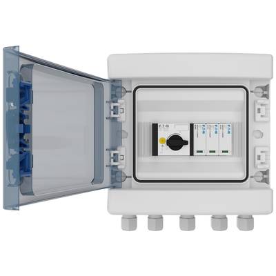Elektrokasten mit geöffnetem Deckel, zeigt Schalter und Sicherungen, zur Steuerung elektrischer Verbindungen.